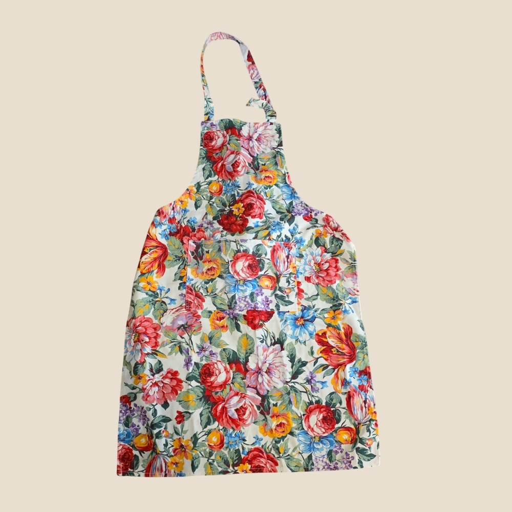 Womens Apron One Size Multi-Color Floral Print Cotton Twill NWT Cottage